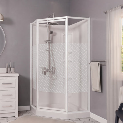 Maax 38 Himalaya 38 x 38 Polystyrene Center Drain Shower Kit in White with Design 47 glass  in White 101694-000-129-106 - Plumbing Market