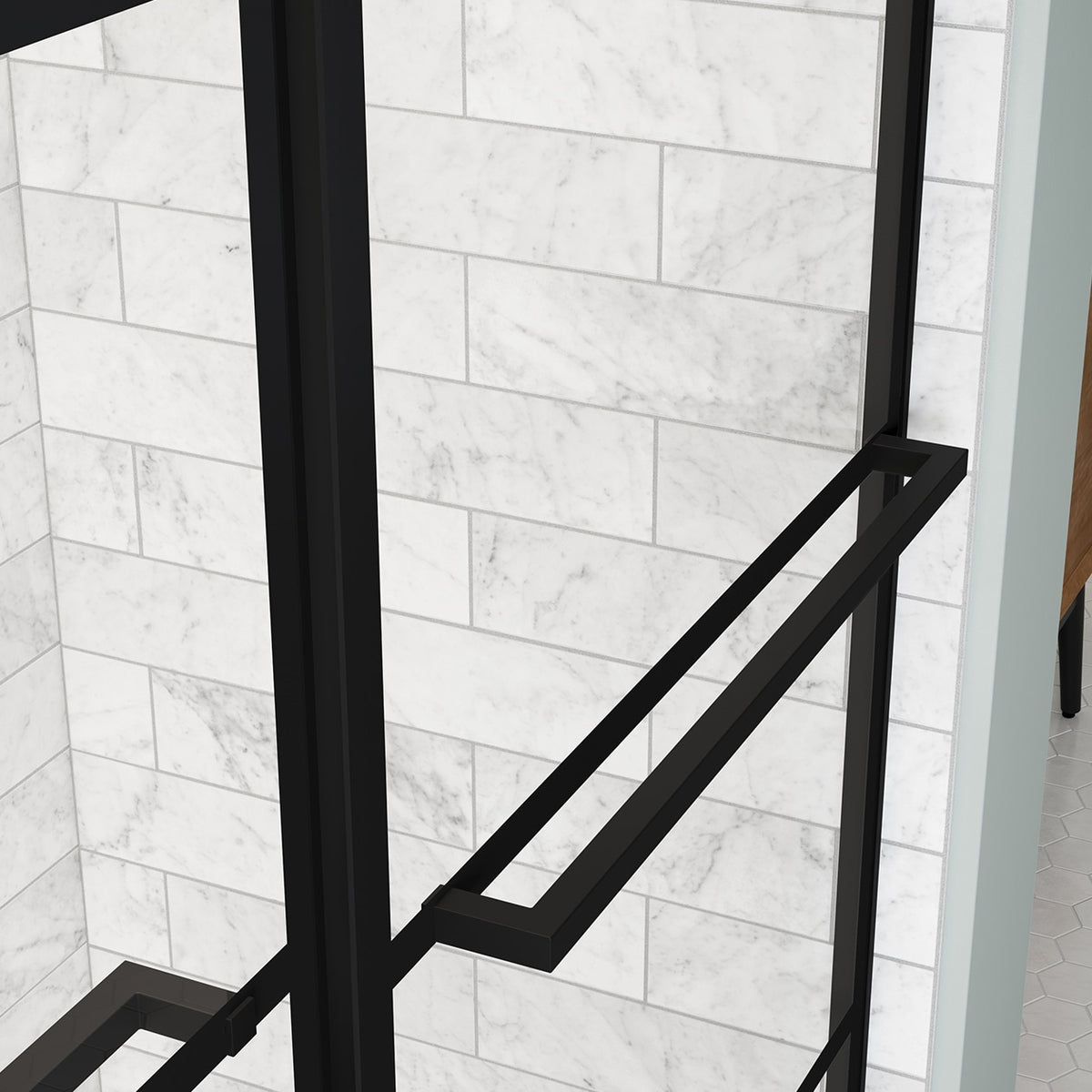 Maax Incognito 76 Shaker 44-47 x 76 in 8mm Bypass Shower Door for Alcove Installation with Shaker glass in Matte Black - image 4