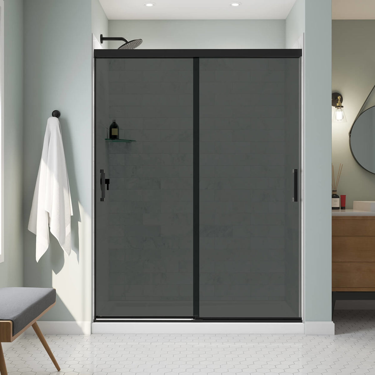 Maax Incognito 76 Smoke 56-59 x 76 in 8mm Bypass Shower Door for Alcove Installation