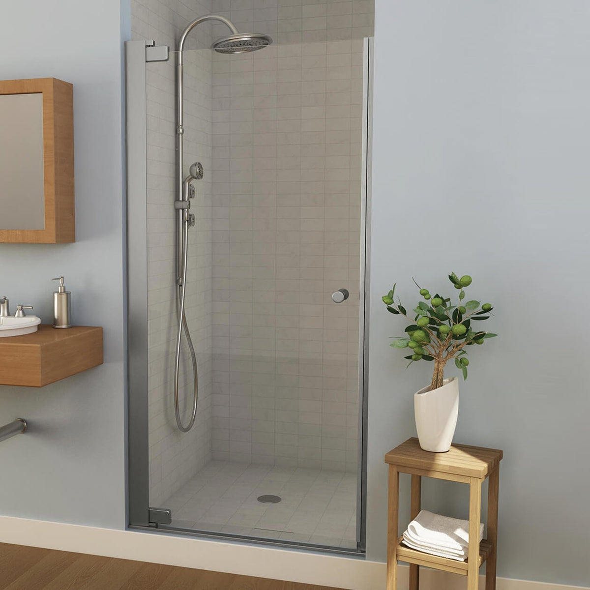 Maax Insight 34 ½-36 ½ x 67 in 6 mm Pivot Shower Door for Alcove Installation with Clear glass in Chrome