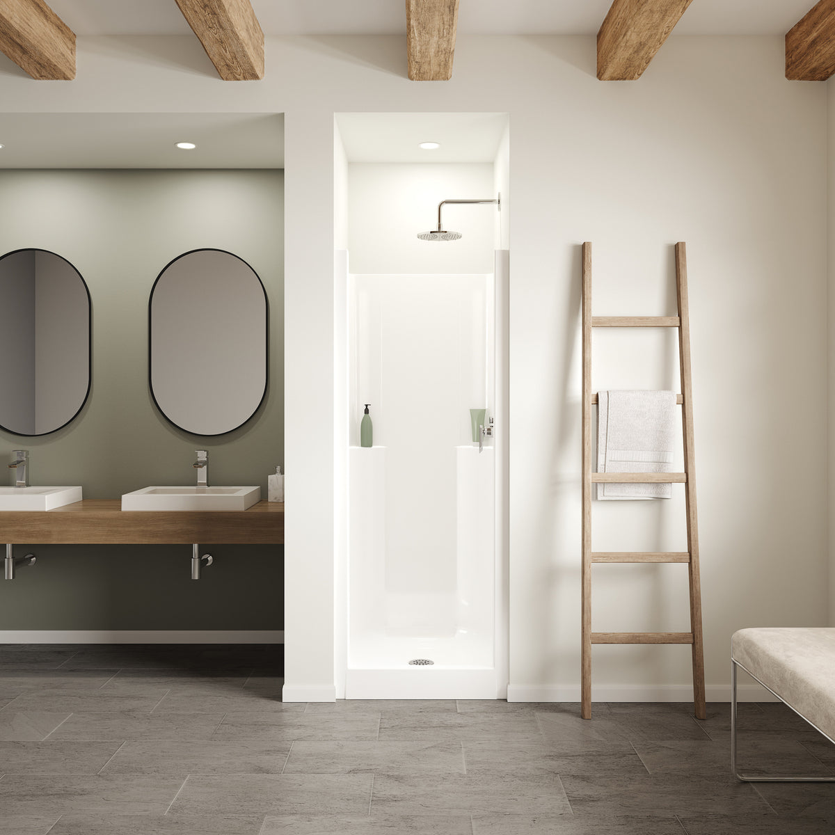 Maax Jasmin Sleek 30 x 32 AcrylX Alcove Center Drain One-Piece Shower in White