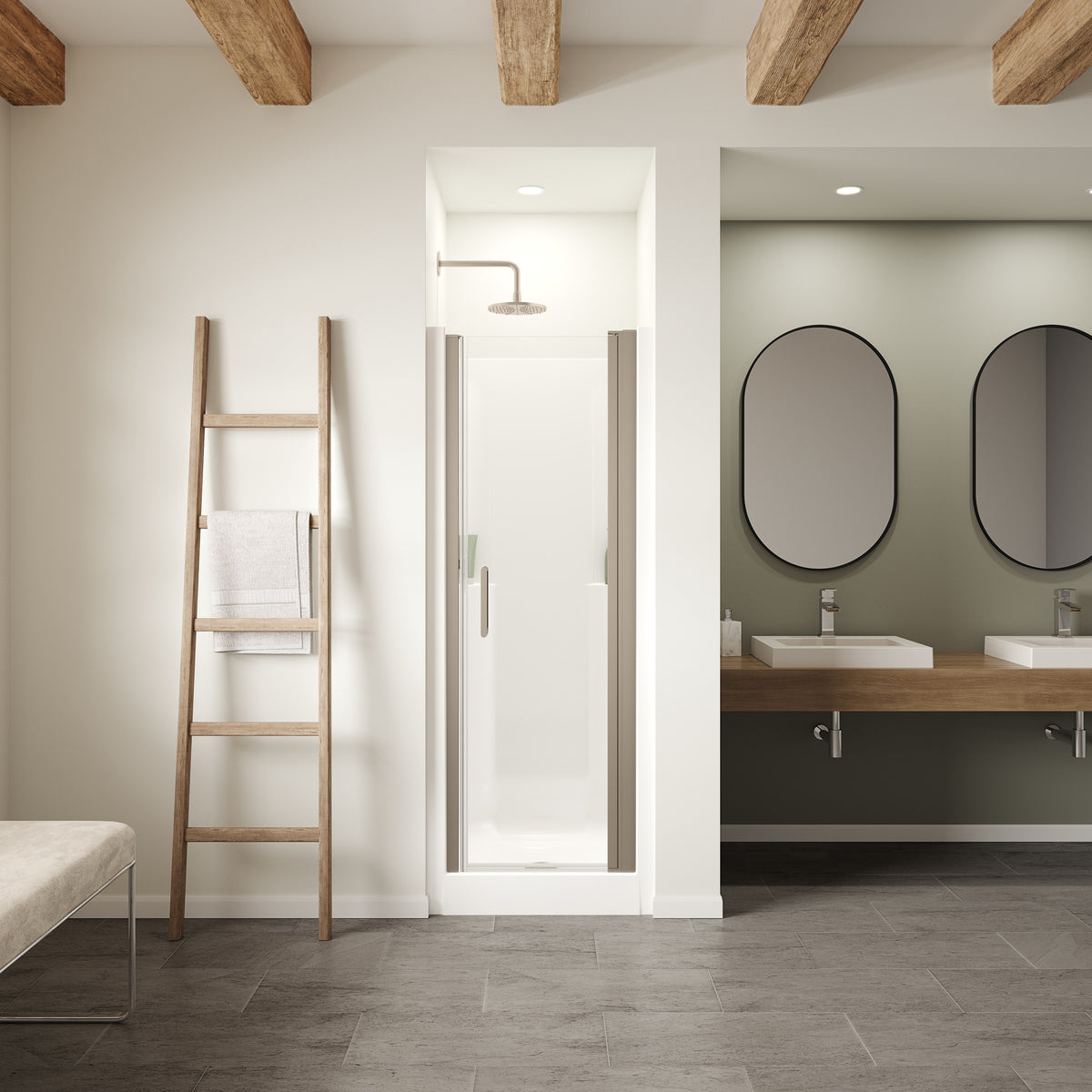 Maax Jasmin Sleek DI 30 x 32 AcrylX Alcove Center Drain One-Piece Shower in White with Clear Shower Door - image 10