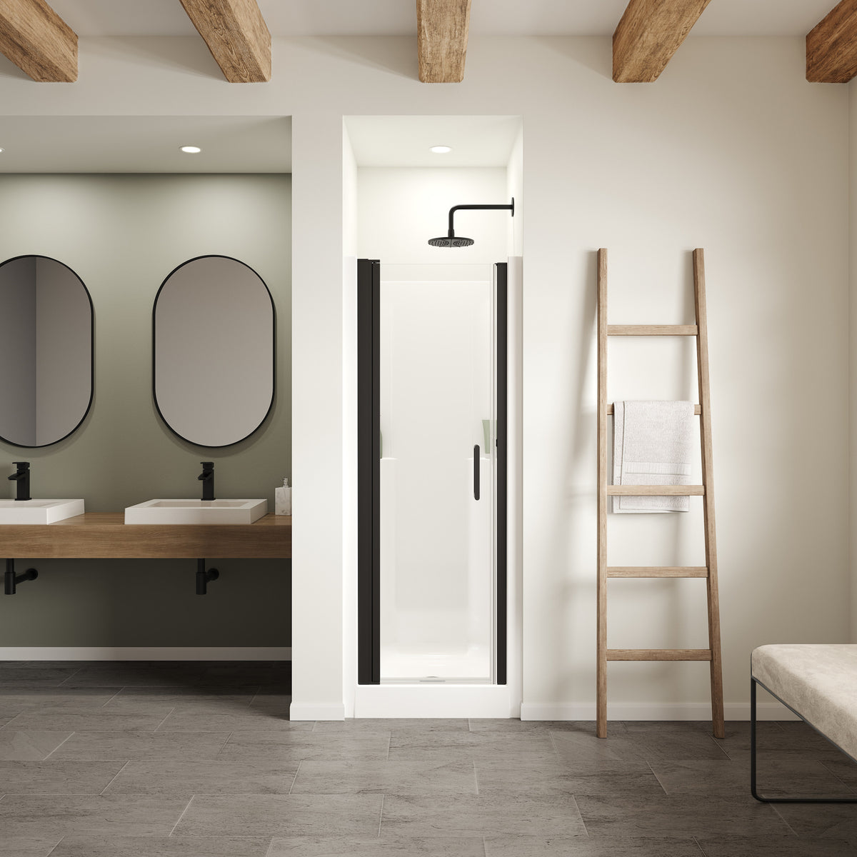 Maax Jasmin Sleek DI 30 x 32 AcrylX Alcove Center Drain One-Piece Shower in White with Clear Shower Door - image 11