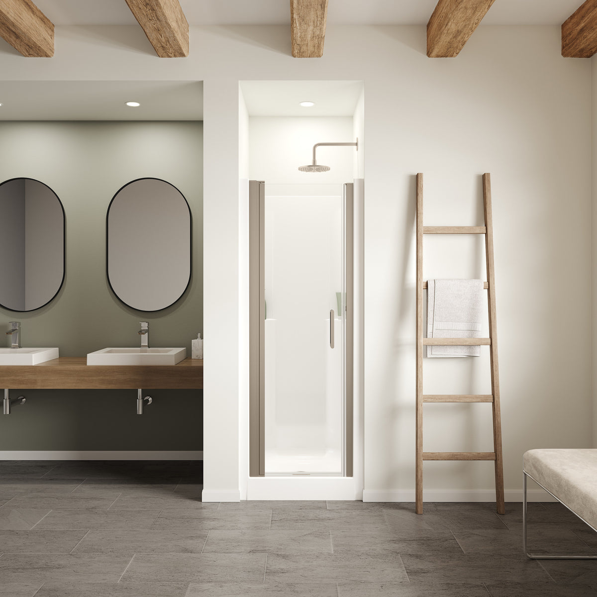 Maax Jasmin Sleek DI 30 x 32 AcrylX Alcove Center Drain One-Piece Shower in White with Clear Shower Door - image 6