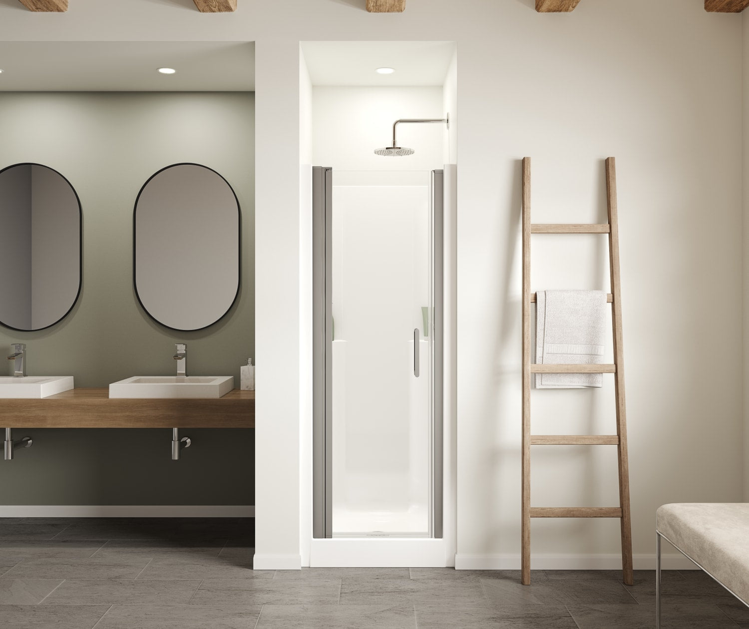 Maax Jasmin Sleek DI 30 x 32 AcrylX Alcove Center Drain One-Piece Shower in White 107574-000-002-102 - Plumbing Market