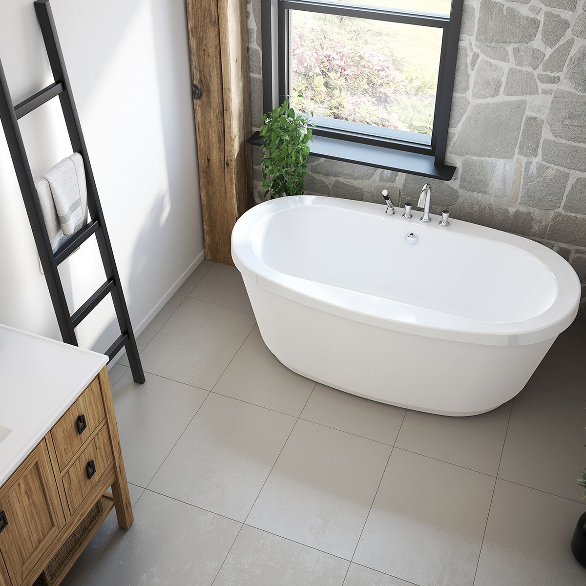 Maax Jazz F 66 x 36 Acrylic Freestanding Center Drain Bathtub in White with White Skirt