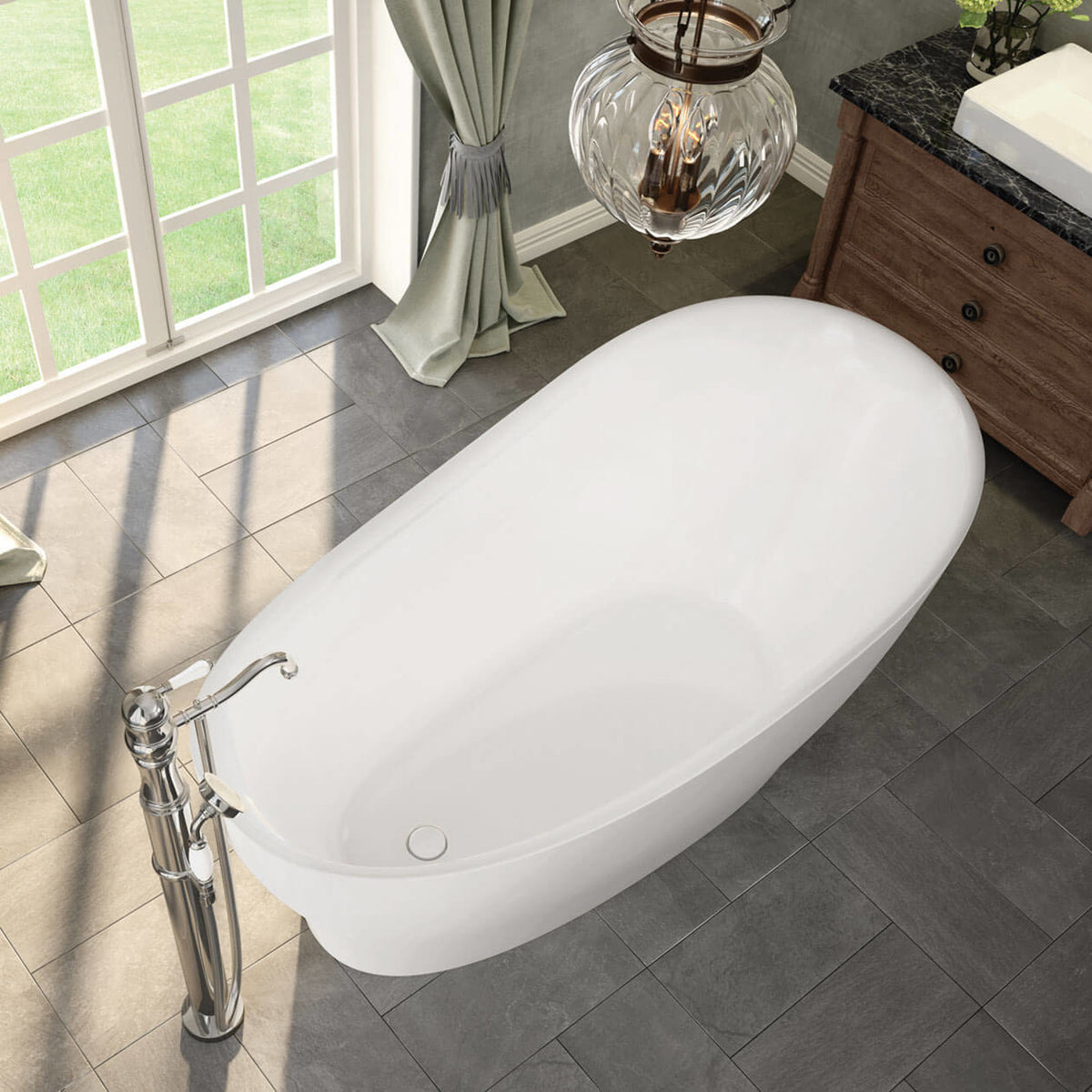 Maax Joan 61 x 32 Acrylic Freestanding End Drain Bathtub in White with White Skirt - image 2