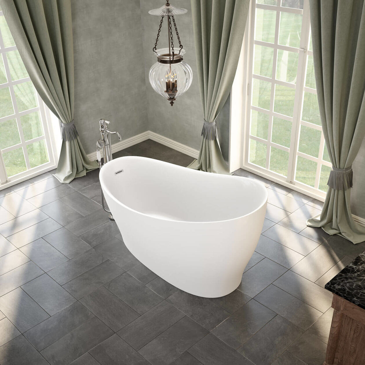 Maax Joan 61 x 32 Acrylic Freestanding End Drain Bathtub in White with White Skirt - image 4