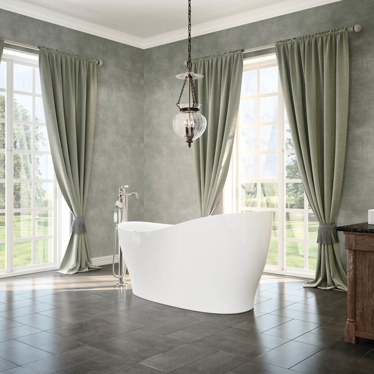 Maax Joan 61 x 32 Acrylic Freestanding End Drain Bathtub in White with White Skirt - image 5