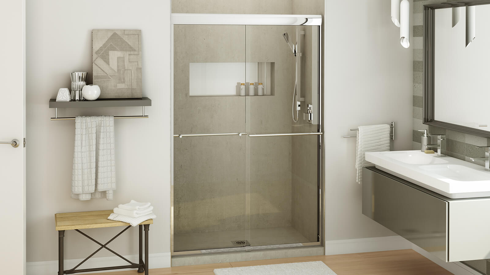 Kameleon 55-59 x 57 in. 8 mm Bypass Tub Door for Alcove Installation with Clear glass in Brushed Nickel - Plumbing Market