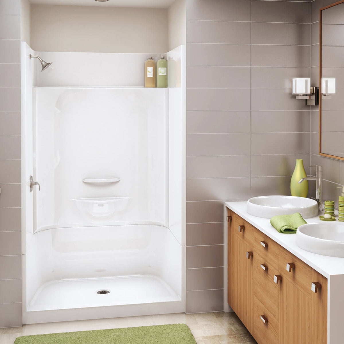 Maax KDS 3448 AFR AcrylX Alcove Center Drain Four-Piece Shower in White - image 2