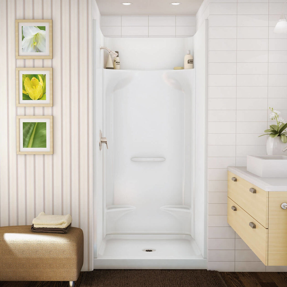 Maax KDS 3636 AcrylX Alcove Center Drain Four-Piece Shower in White