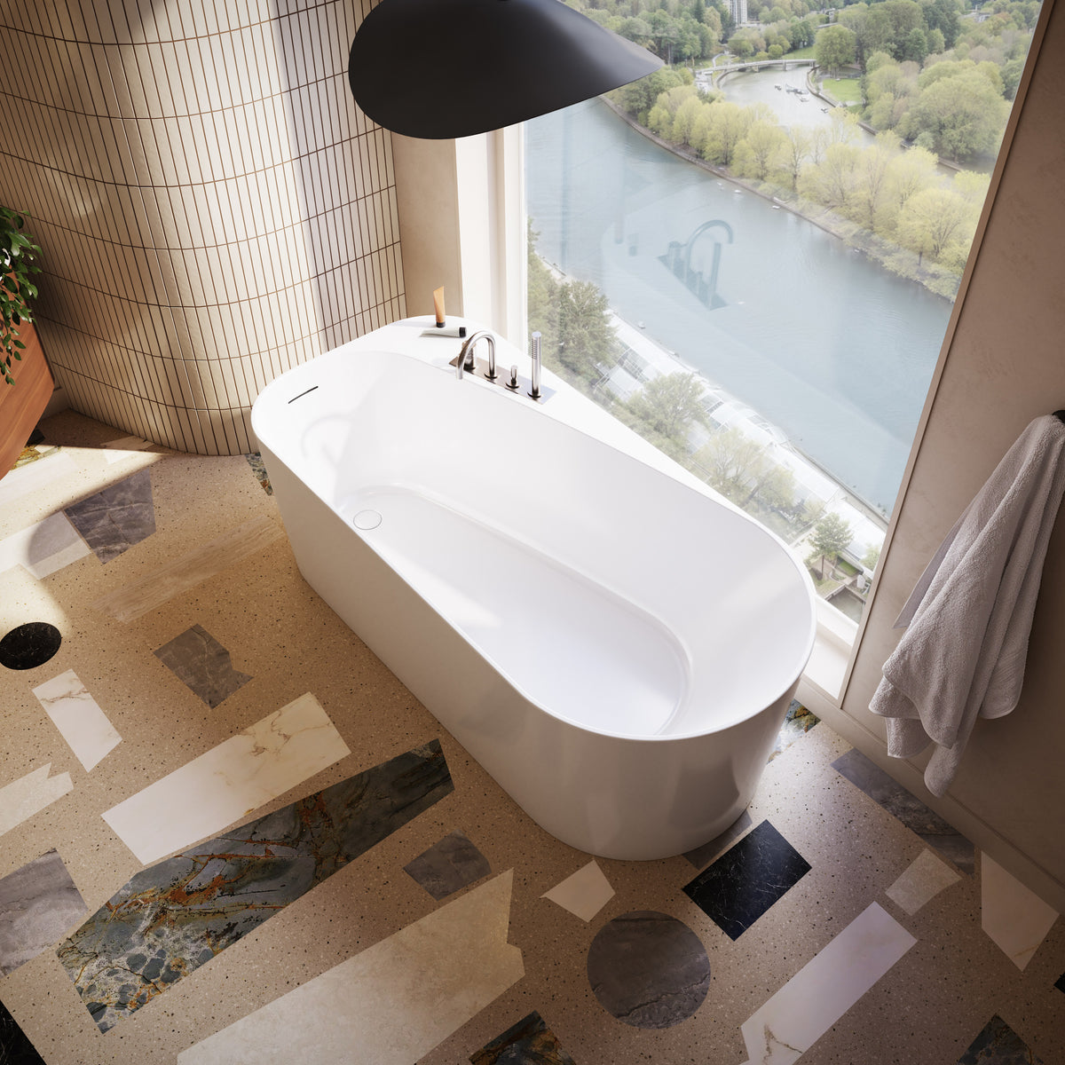 Maax Kuja 6732 Acrylic Freestanding End Drain Bathtub in White - image 2