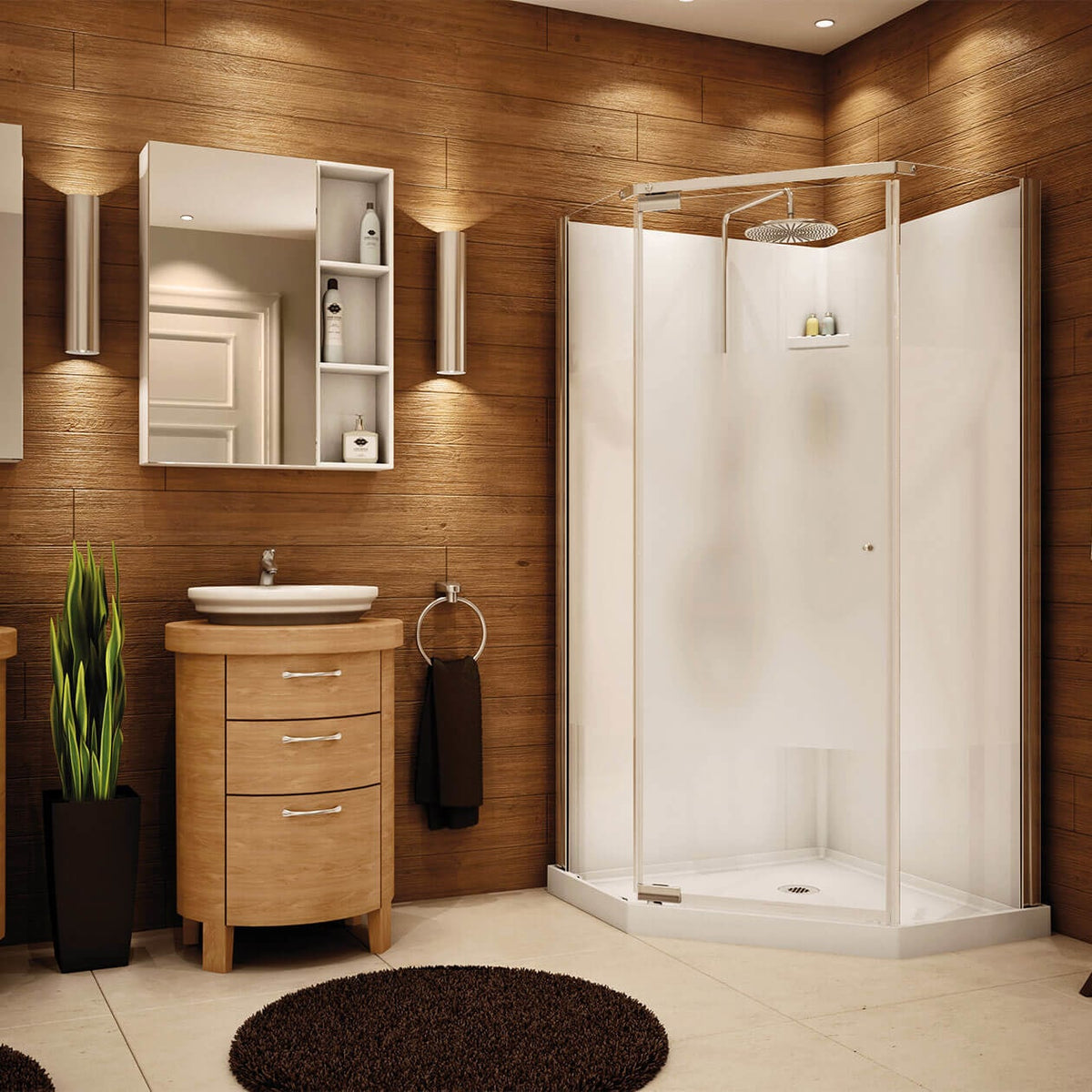 Maax Lobelia Centre Silk 36 x 36 Polystyrene Center Drain Shower Kit in White with Centre Silk glass in Chrome - image 2