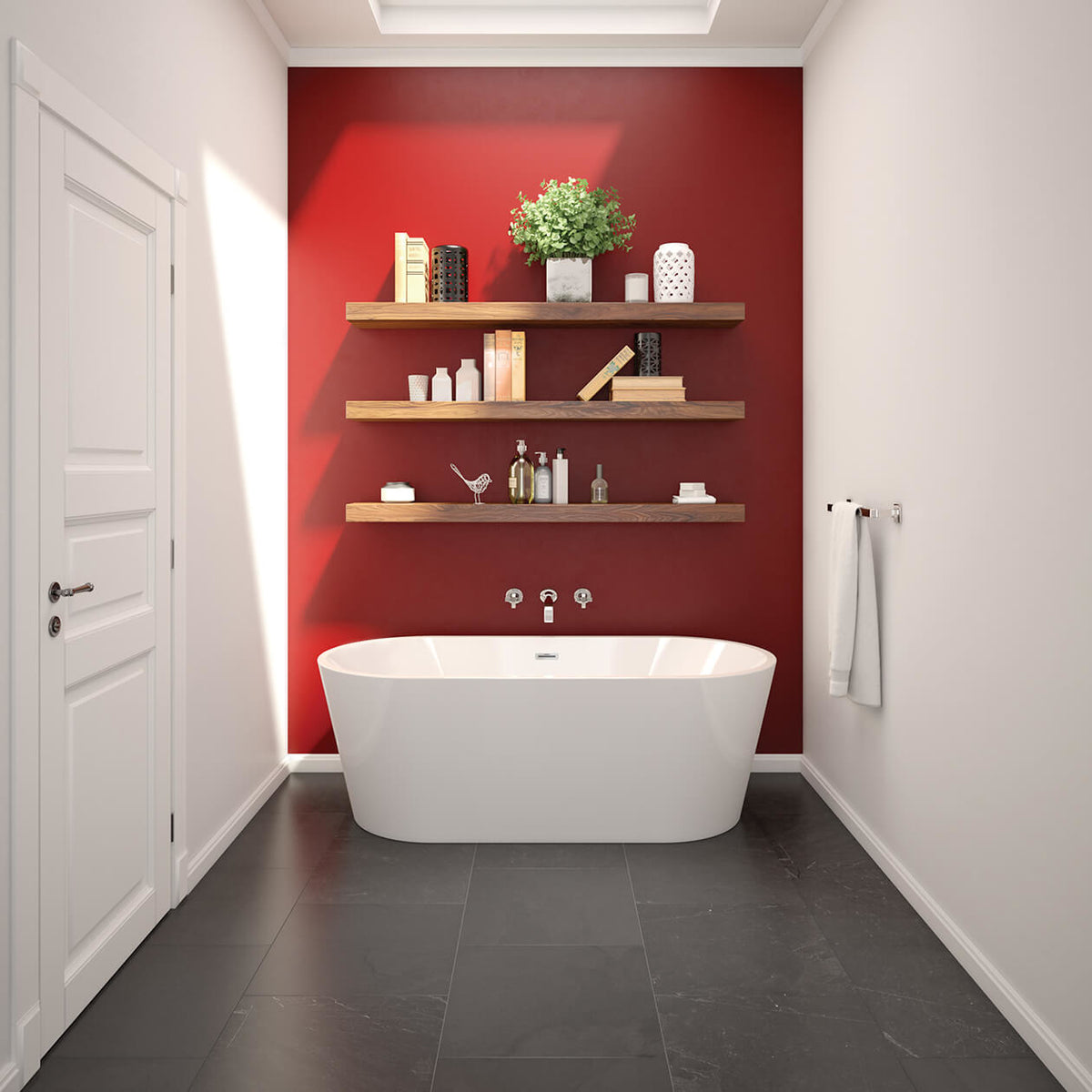 Maax Lorca 6731 Acrylic Freestanding Center Drain Bathtub in White with White Skirt