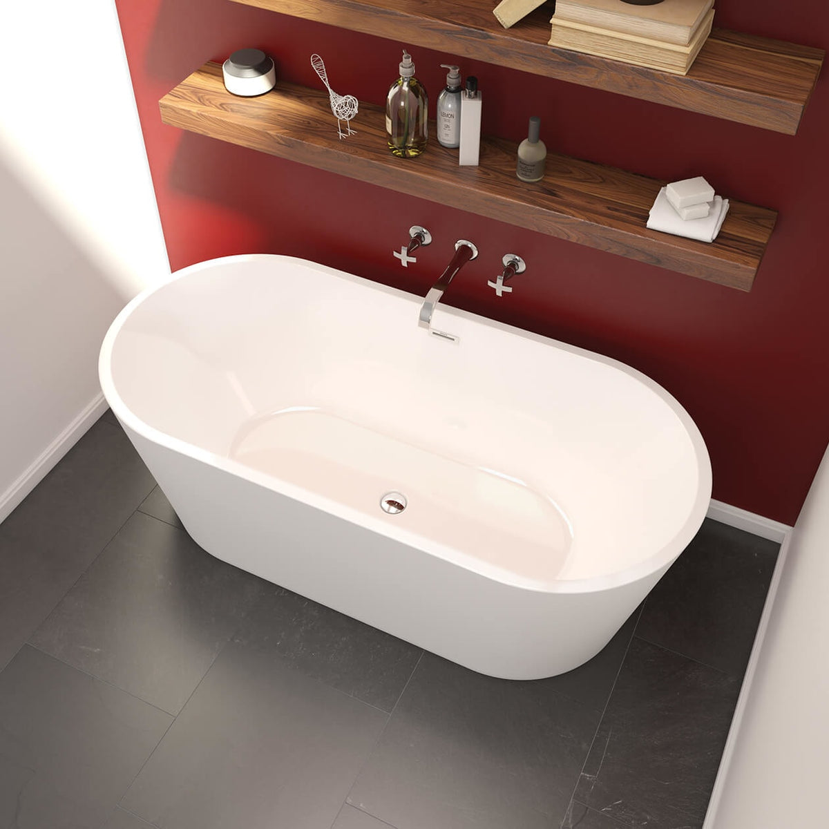 Maax Lorca 6731 Acrylic Freestanding Center Drain Bathtub in White with White Skirt - image 2