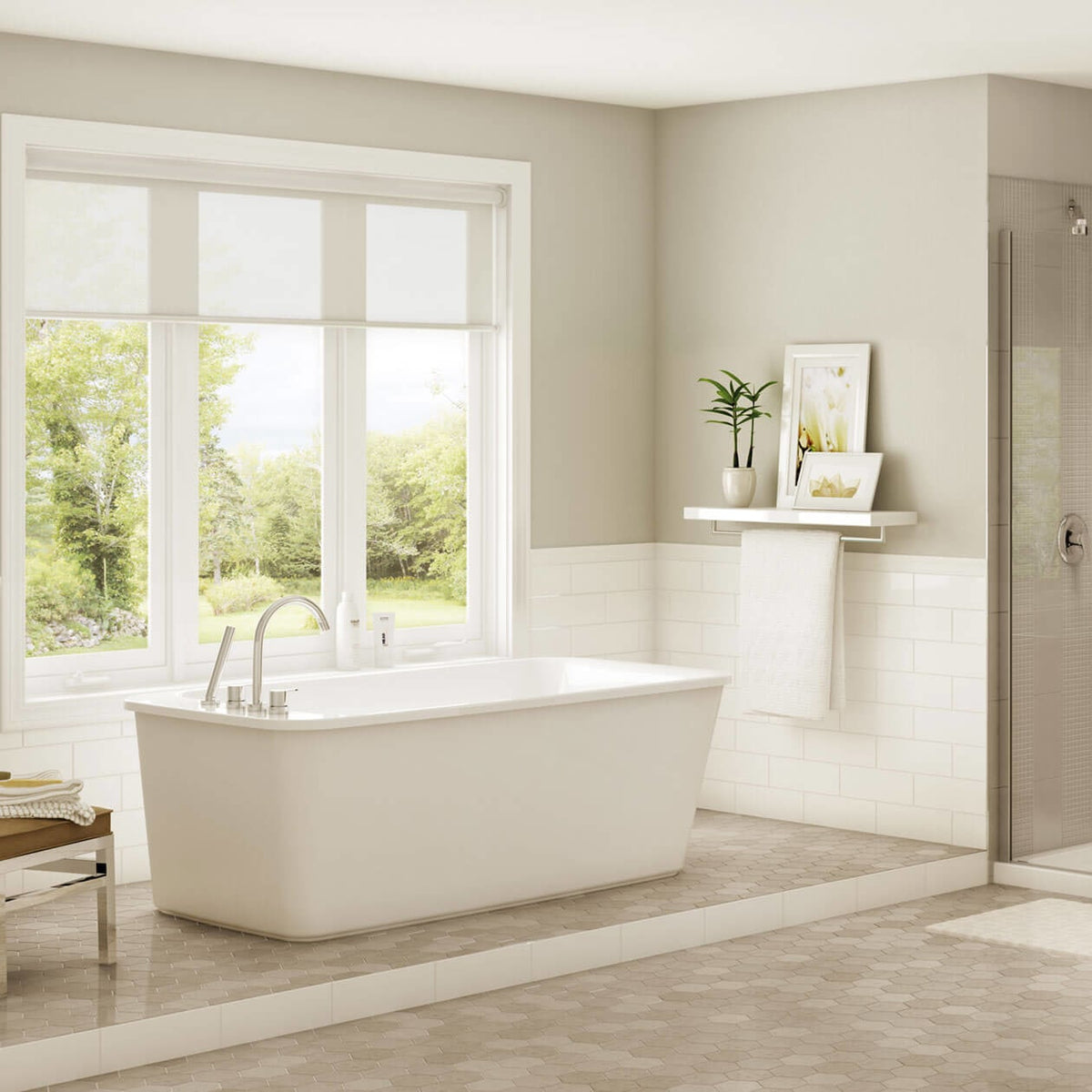 Maax Lounge 6434 Acrylic Freestanding End Drain Bathtub in White with Black Skirt