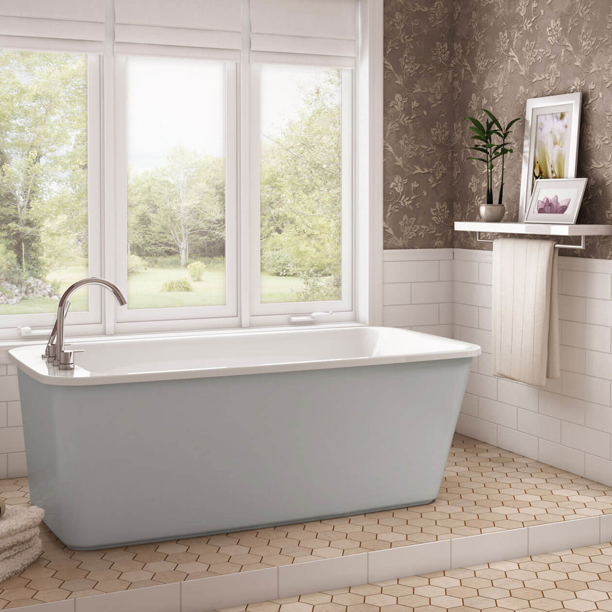 Maax Lounge 6434 Acrylic Freestanding End Drain Bathtub in White with Black Skirt - image 10