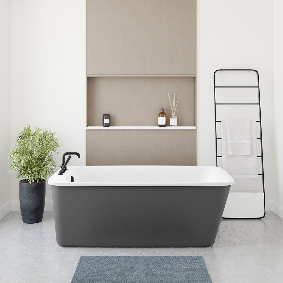 Maax Lounge 6434 Acrylic Freestanding End Drain Bathtub in White with Black Skirt - image 14