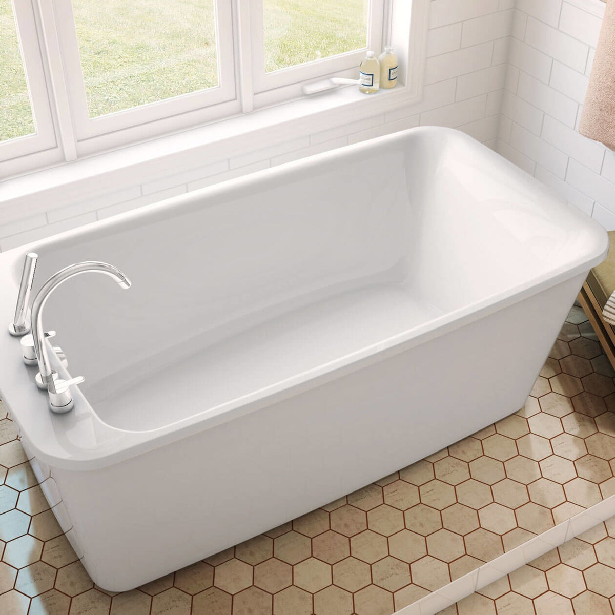 Maax Lounge 6434 Acrylic Freestanding End Drain Bathtub in White with Black Skirt - image 2
