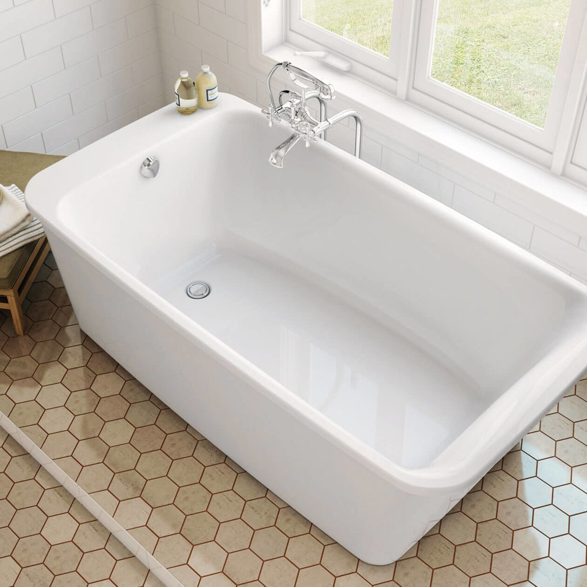 Maax Lounge 6434 Acrylic Freestanding End Drain Bathtub in White with Black Skirt - image 5