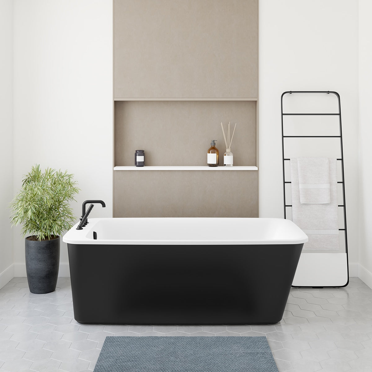 Maax Lounge 6434 Acrylic Freestanding End Drain Bathtub in White with Black Skirt - image 6