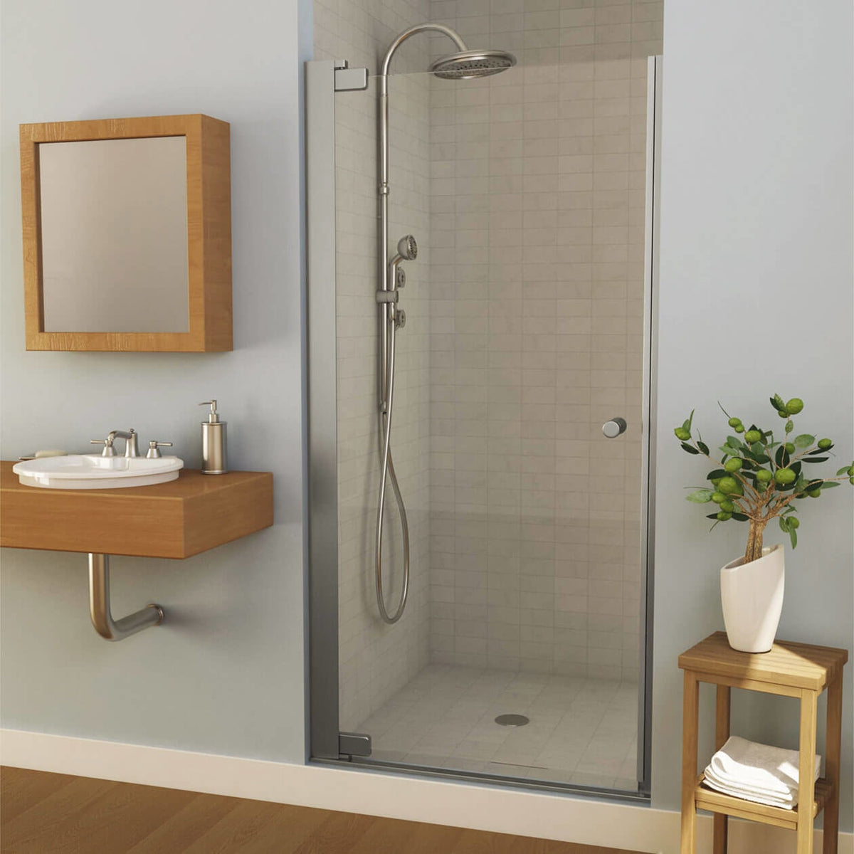 Maax Madono 31 ½-33 ½ x 67 in 6 mm Pivot Shower Door for Alcove Installation with Clear glass in Chrome