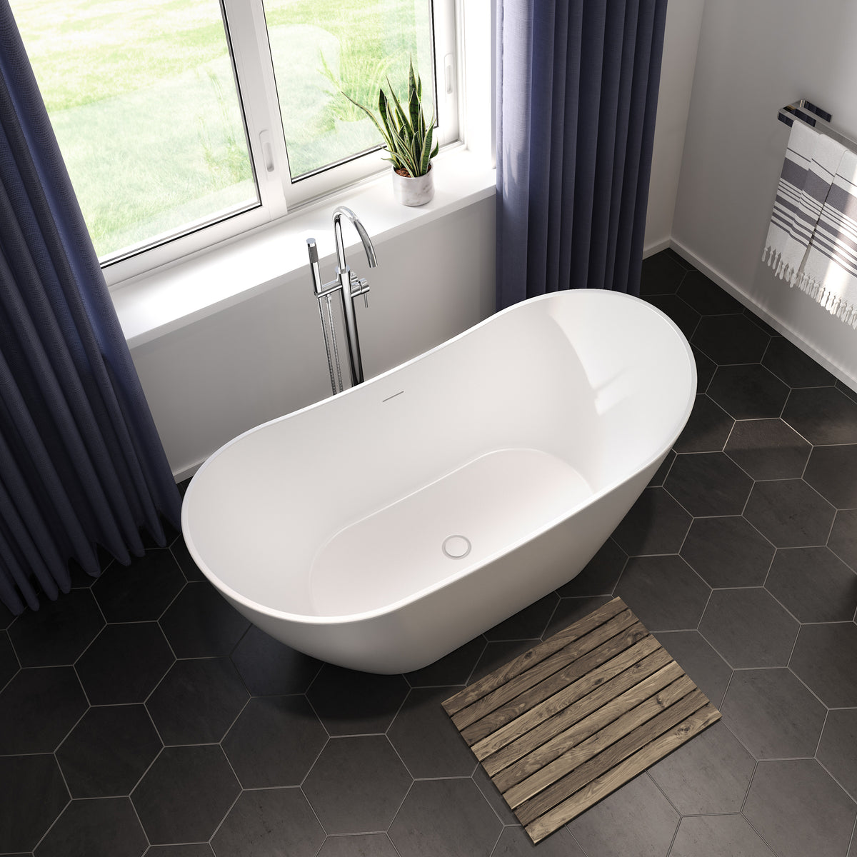 Maax Mahaba 60 x 29 Acrylic Freestanding Oval Center Drain Bathtub in White - image 2