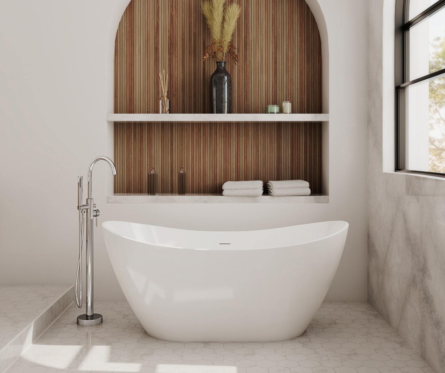 Linosa Freestanding Tub Faucet with Handshower in Chrome - Plumbing Market