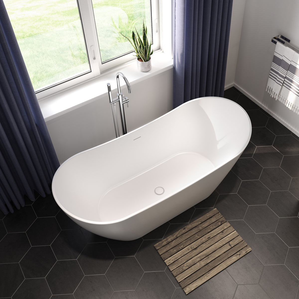 Maax Mahaba 67 x 29 Acrylic Freestanding Oval Center Drain Bathtub in White - image 2