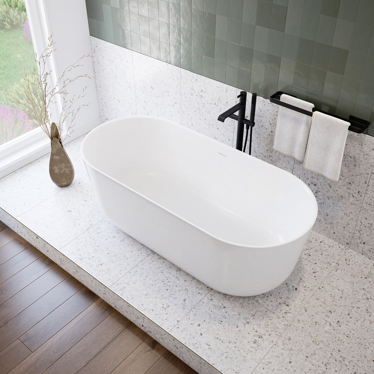 Maax Malibra 67 x 30 Acrylic Freestanding Center Drain Bathtub in White with White Skirt - image 2