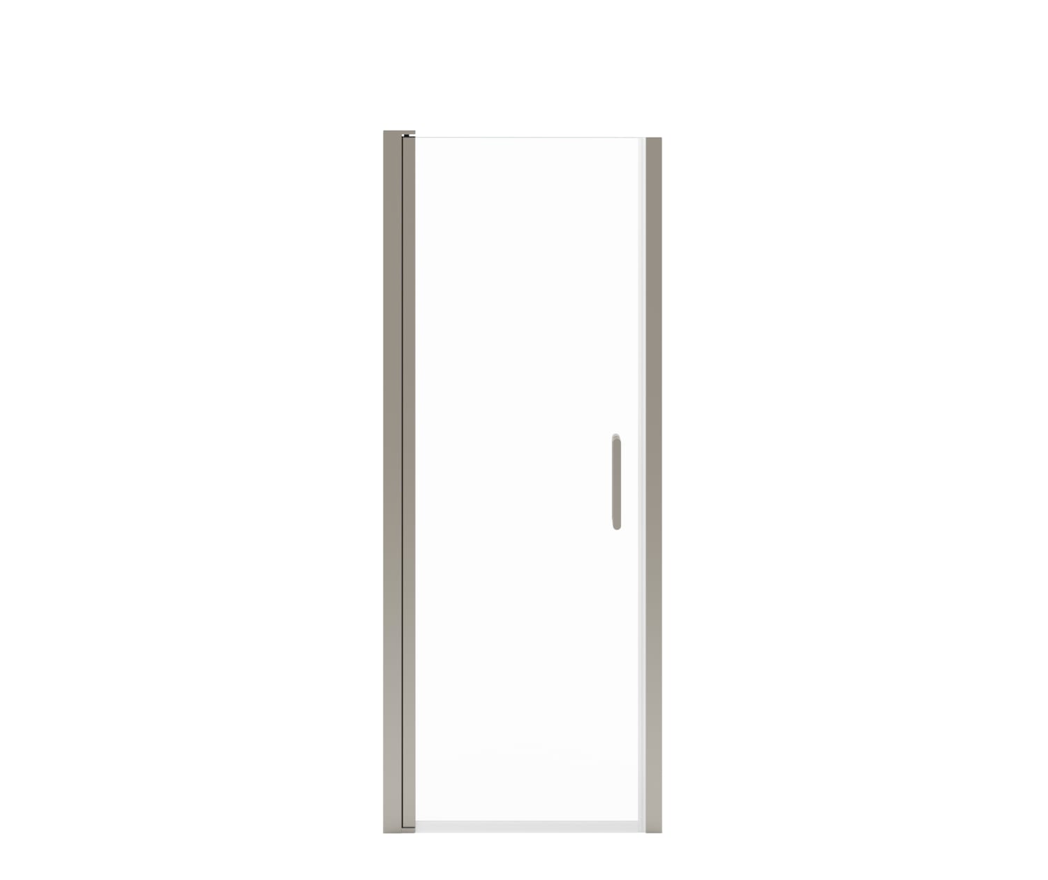 Manhattan 23-25 x 68 in. 6 mm Pivot Shower Door for Alcove Installation with Clear glass & Round Handle in Brushed Nickel - Plumbing Market