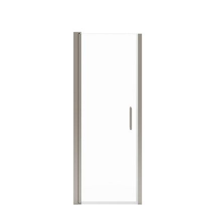 Manhattan 23-25 x 68 in. 6 mm Pivot Shower Door for Alcove Installation with Clear glass & Round Handle in Brushed Nickel - Plumbing Market