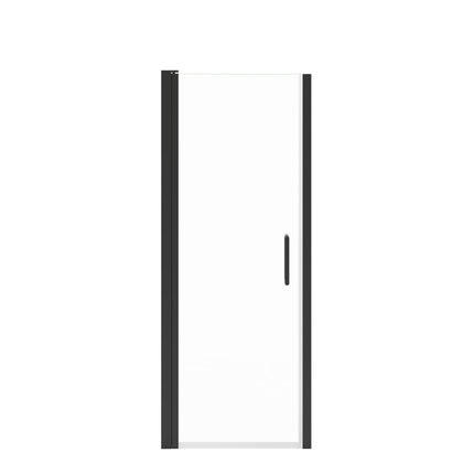 Manhattan 27-29 x 68 in. 6 mm Pivot Shower Door for Alcove Installation with Clear glass & Round Handle in Matte Black - Plumbing Market