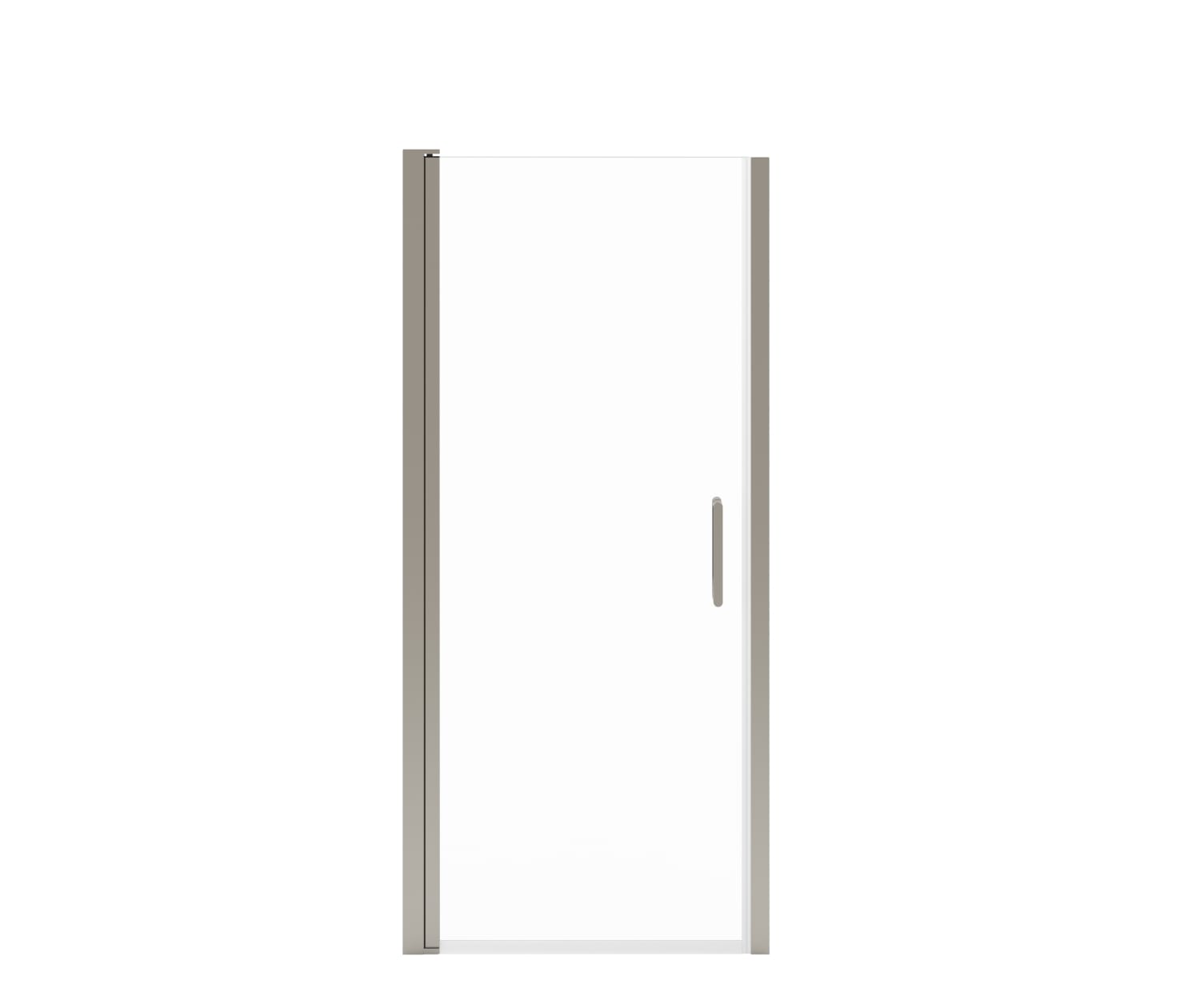 Manhattan 29-31 x 68 in. 6 mm Pivot Shower Door for Alcove Installation with Clear glass & Round Handle in Brushed Nickel - Plumbing Market