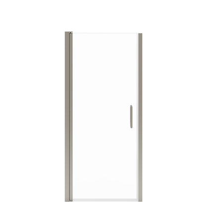 Manhattan 29-31 x 68 in. 6 mm Pivot Shower Door for Alcove Installation with Clear glass & Round Handle in Brushed Nickel - Plumbing Market