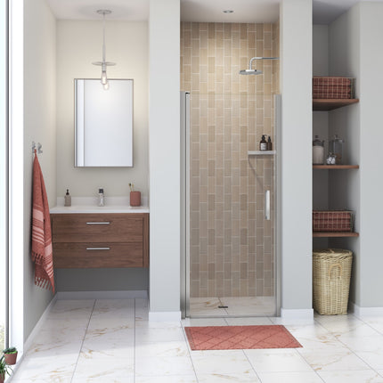 Manhattan 29-31 x 68 in. 6 mm Pivot Shower Door for Alcove Installation with Clear glass & Round Handle in Chrome - Plumbing Market