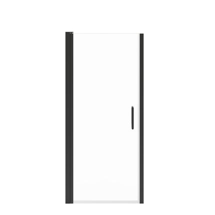 Manhattan 29-31 x 68 in. 6 mm Pivot Shower Door for Alcove Installation with Clear glass & Round Handle in Matte Black - Plumbing Market
