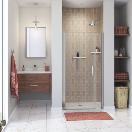Manhattan 37-39 x 68 in. 6 mm Pivot Shower Door for Alcove Installation with Clear glass & Round Handle in Chrome - Plumbing Market