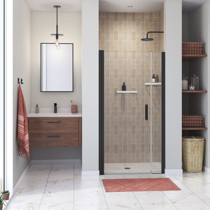 Manhattan 37-39 x 68 in. 6 mm Pivot Shower Door for Alcove Installation with Clear glass & Round Handle in Matte Black - Plumbing Market