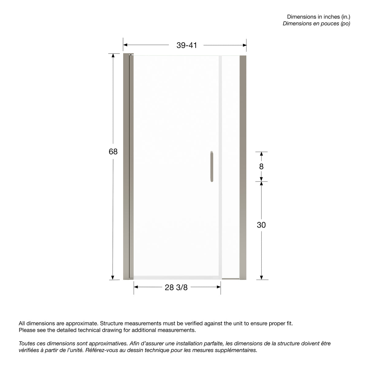Maax Manhattan 39-41 x 68 in 6 mm Pivot Shower Door for Alcove Installation with Clear glass & Square Handle - image 10
