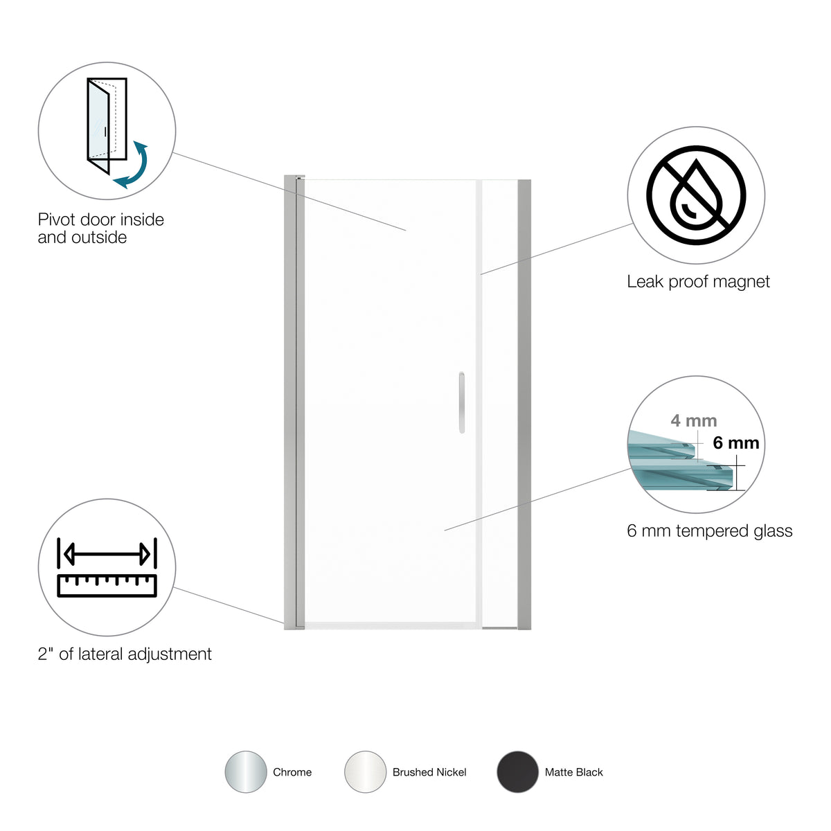 Maax Manhattan 39-41 x 68 in 6 mm Pivot Shower Door for Alcove Installation with Clear glass & Square Handle - image 11