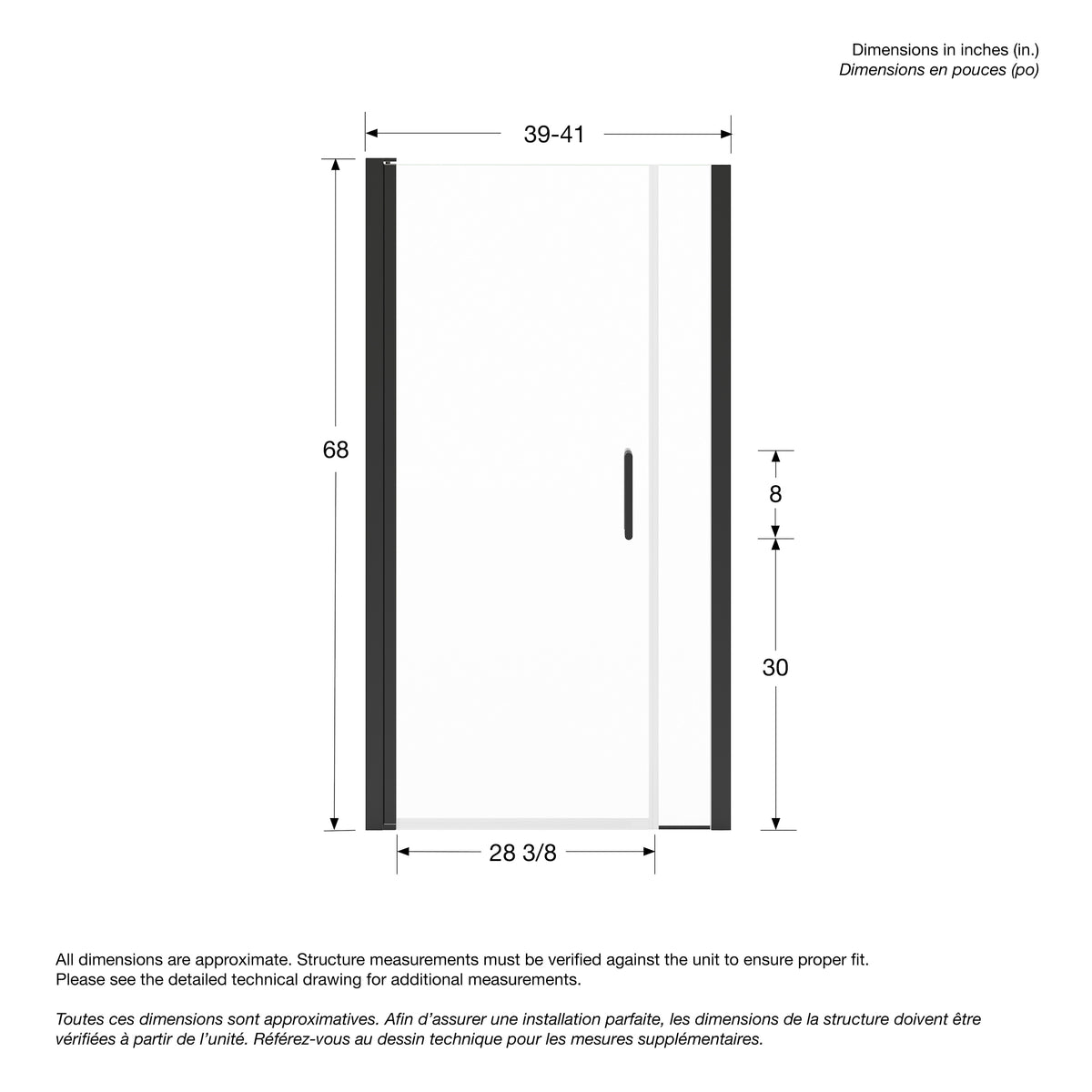Maax Manhattan 39-41 x 68 in 6 mm Pivot Shower Door for Alcove Installation with Clear glass & Square Handle - image 18