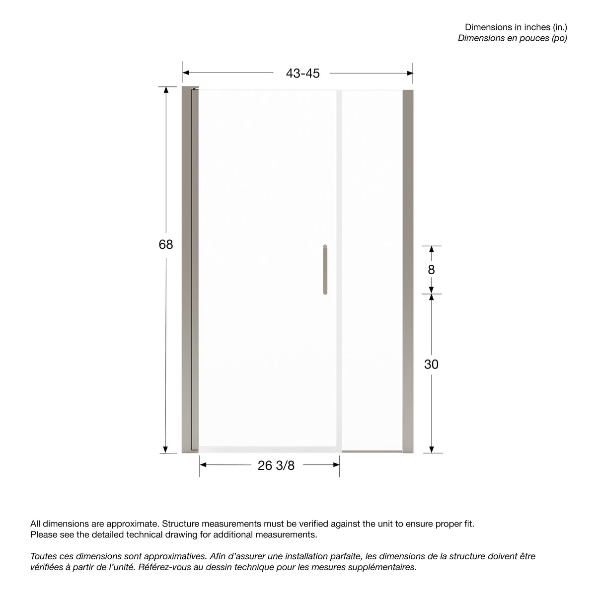 Maax Manhattan 43-45 x 68 in 6 mm Pivot Shower Door for Alcove Installation with Clear glass & Round Handle - image 10