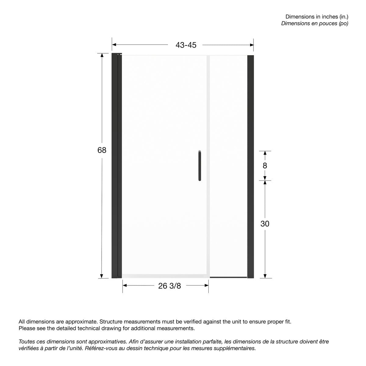 Maax Manhattan 43-45 x 68 in 6 mm Pivot Shower Door for Alcove Installation with Clear glass & Round Handle - image 18