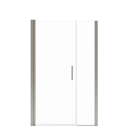 Manhattan 43-45 x 68 in. 6 mm Pivot Shower Door for Alcove Installation with Clear glass & Round Handle in Brushed Nickel - Plumbing Market