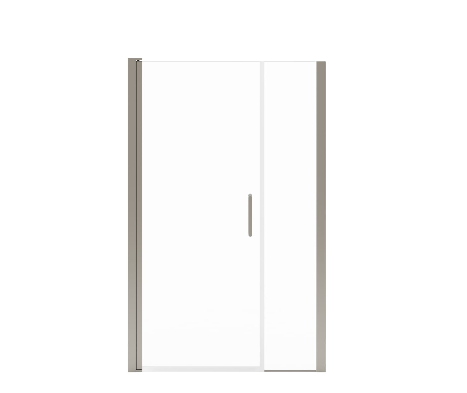 Manhattan 43-45 x 68 in. 6 mm Pivot Shower Door for Alcove Installation with Clear glass & Round Handle in Brushed Nickel - Plumbing Market