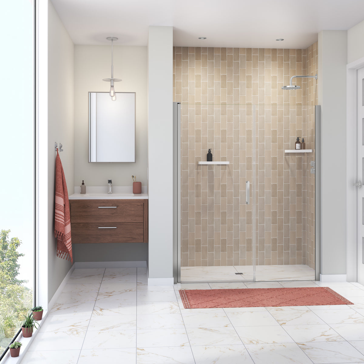 Maax Manhattan 53-55 x 68 in 6 mm Pivot Shower Door for Alcove Installation with Clear glass & Round Handle