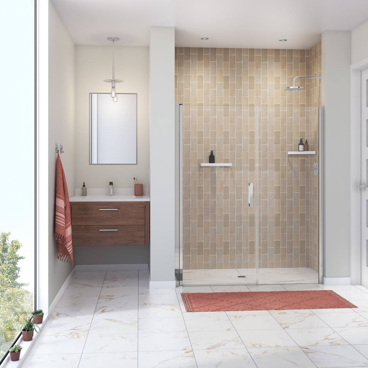 Maax Manhattan 55-57 x 68 in 6 mm Pivot Shower Door for Alcove Installation with Clear glass & Round Handle - image 4