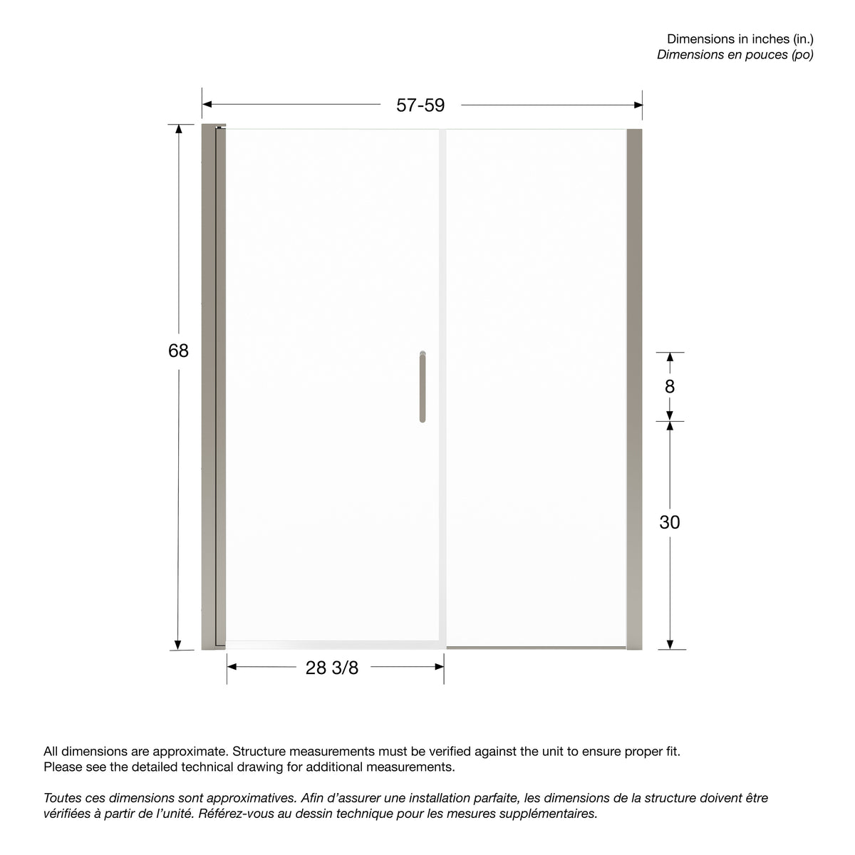 Maax Manhattan 57-59 x 68 in 6 mm Pivot Shower Door for Alcove Installation with Clear glass & Round Handle - image 10
